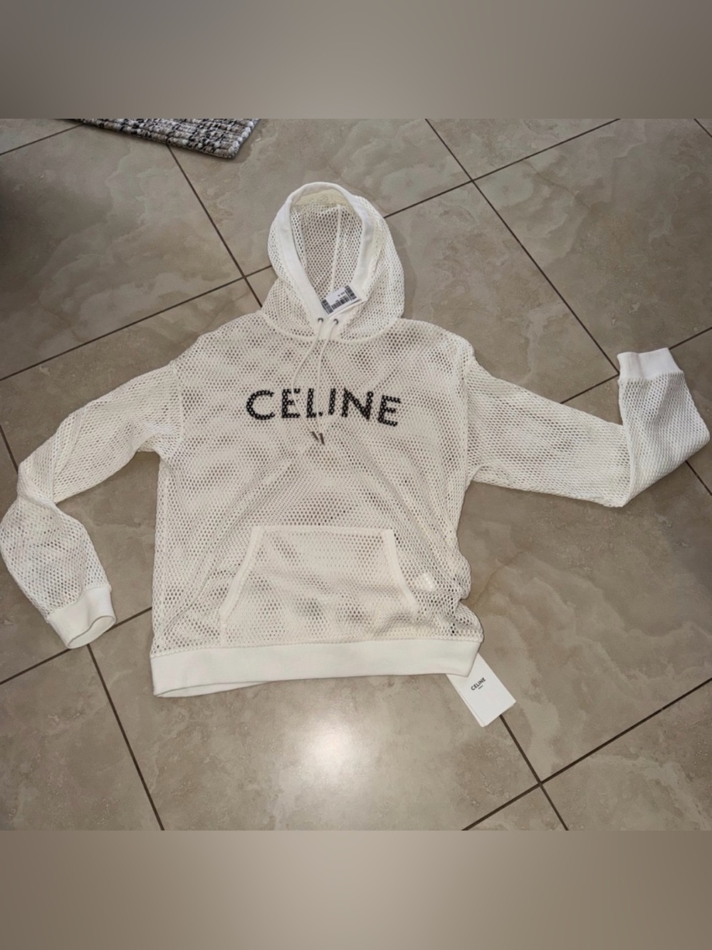 Celine White Mesh Logo Hoodie